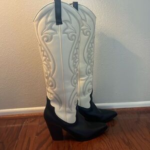 Steve Madden Lasso Black and White Cowboy Boot - Knee High